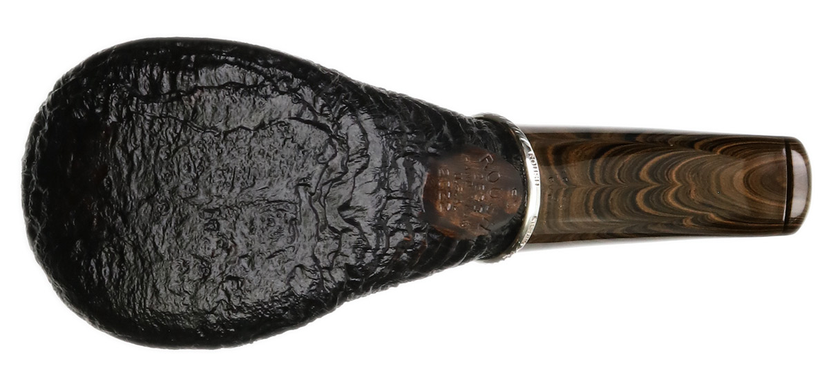 Larry Roush Partially Sandblasted Bent Billiard with Rope Finish Silver (S5) (2633)