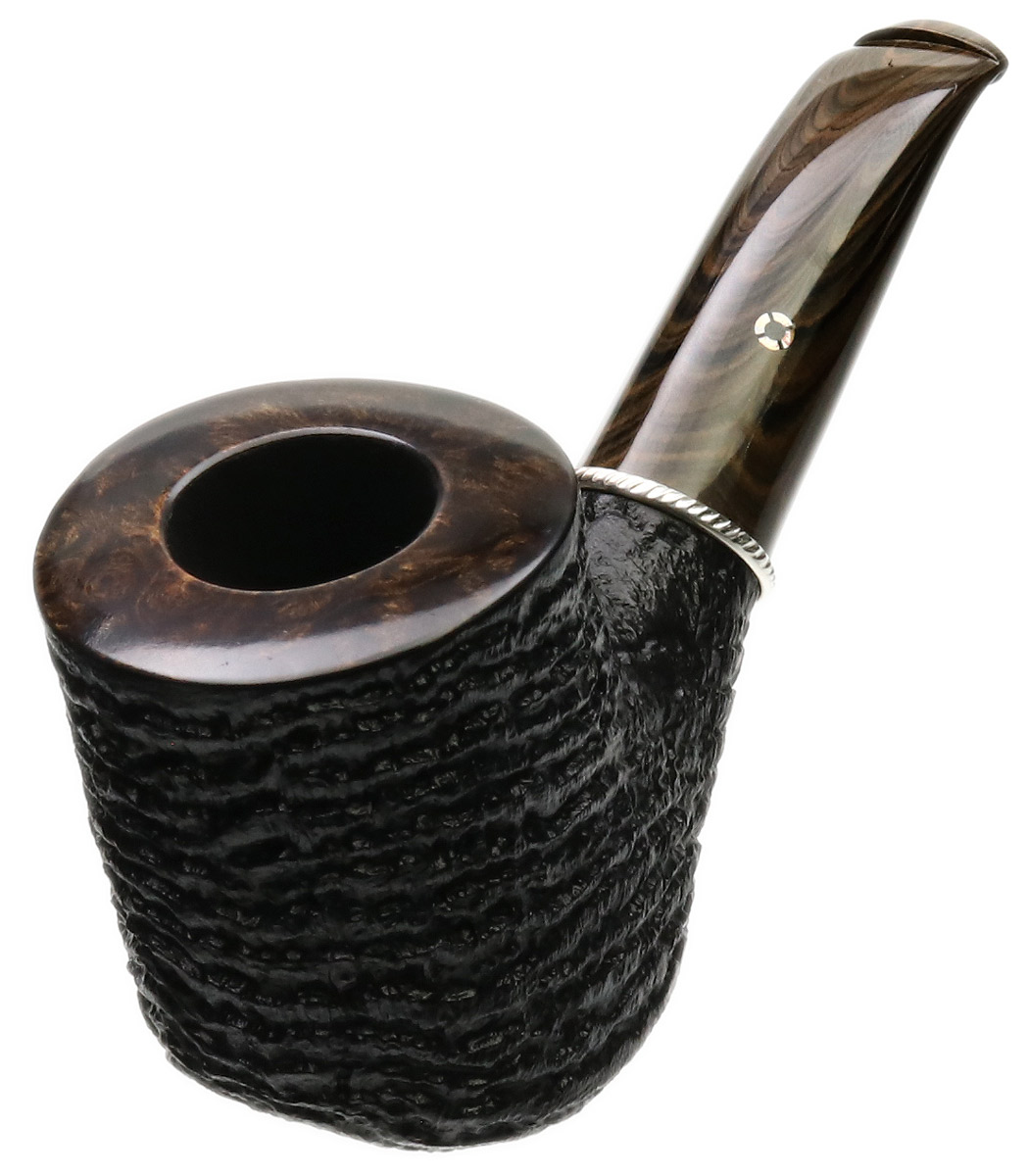 Larry Roush Partially Sandblasted Bent Billiard with Rope Finish Silver (S5) (2633)