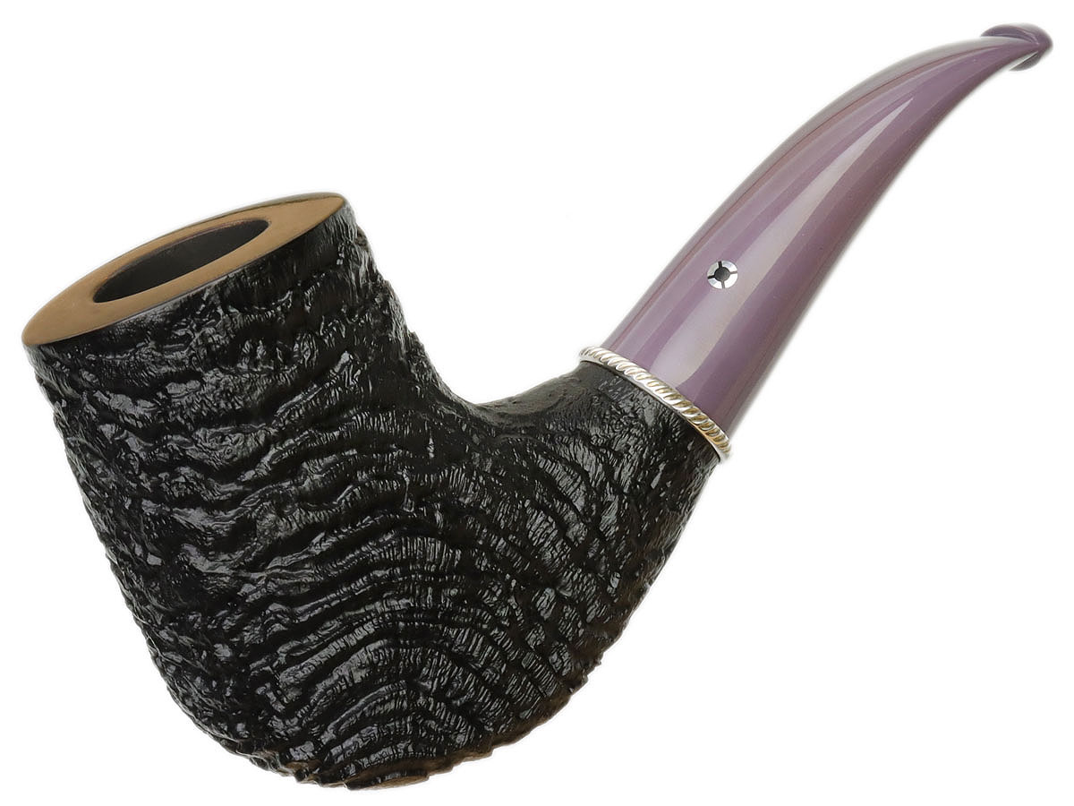 Larry Roush Sandblasted Bent Billiard with Rope Finish Silver (S5) (2681)