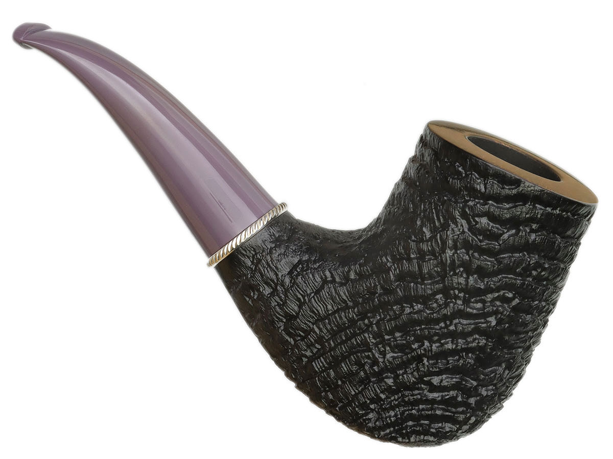 Larry Roush Sandblasted Bent Billiard with Rope Finish Silver (S5) (2681)