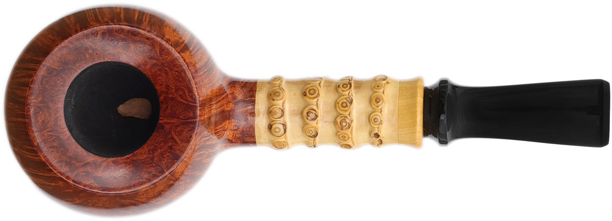 Yang Kun Two Pipe Set Smooth Tomato with Bamboo and Partially Sandblasted Bent Rhodesian with Boxwood (U24.3)
