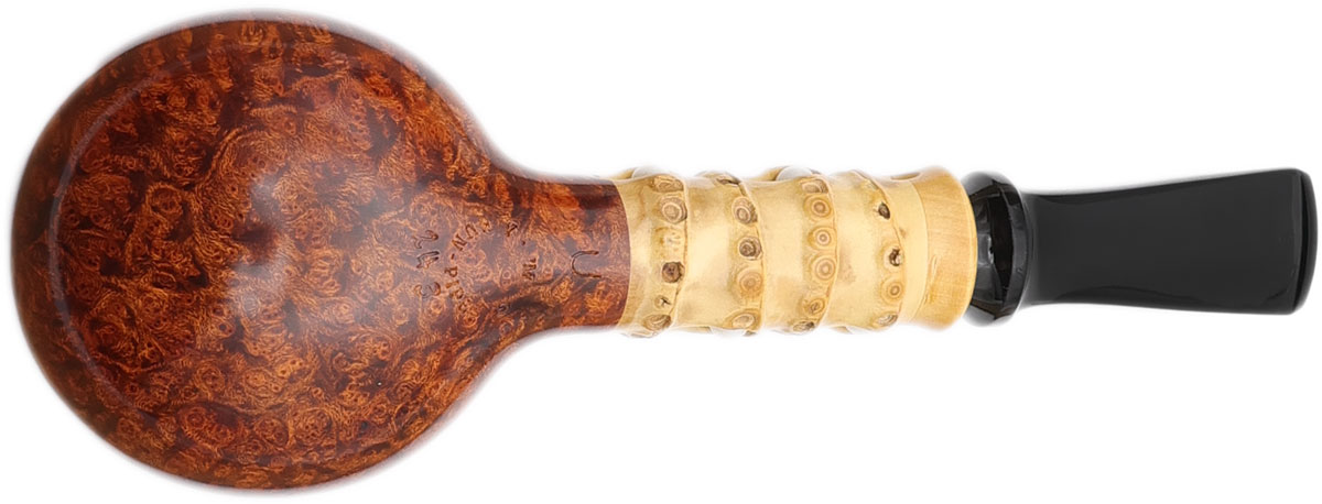 Yang Kun Two Pipe Set Smooth Tomato with Bamboo and Partially Sandblasted Bent Rhodesian with Boxwood (U24.3)