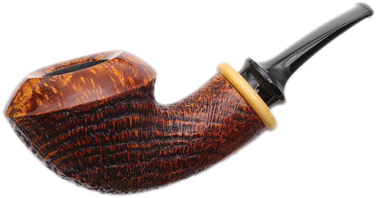 Yang Kun Two Pipe Set Smooth Tomato with Bamboo and Partially Sandblasted Bent Rhodesian with Boxwood (U24.3)