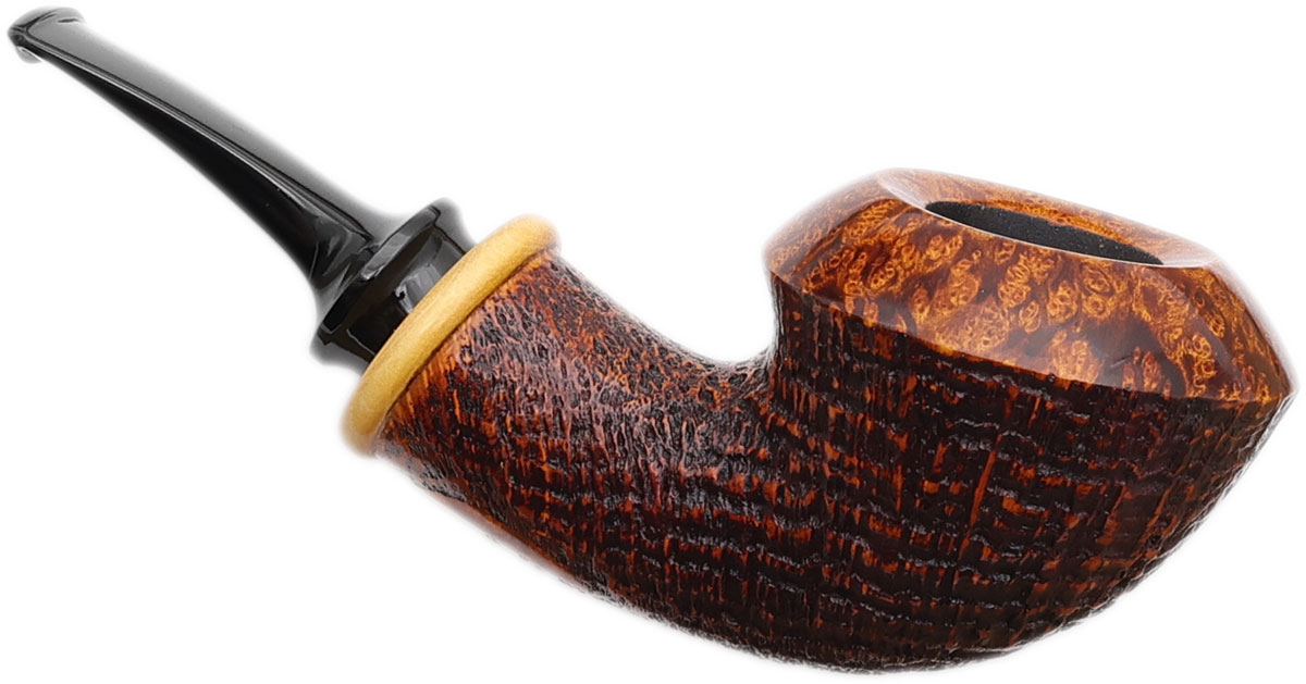 Yang Kun Two Pipe Set Smooth Tomato with Bamboo and Partially Sandblasted Bent Rhodesian with Boxwood (U24.3)