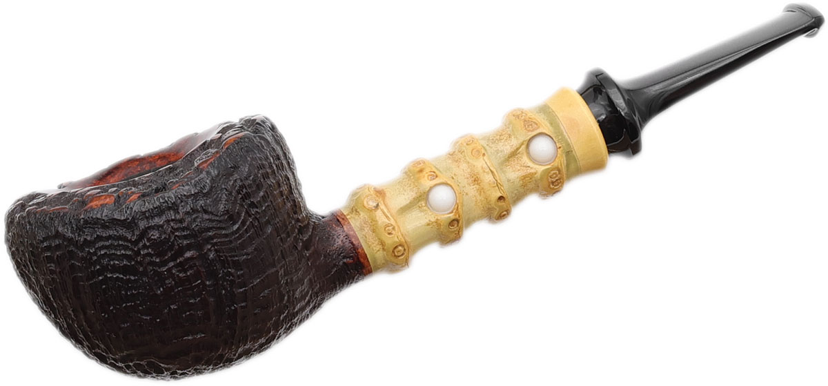 Yang Kun Two Pipe Set Smooth Acorn with Boxwood and Sandblasted Dublin with Bamboo (U24.4)