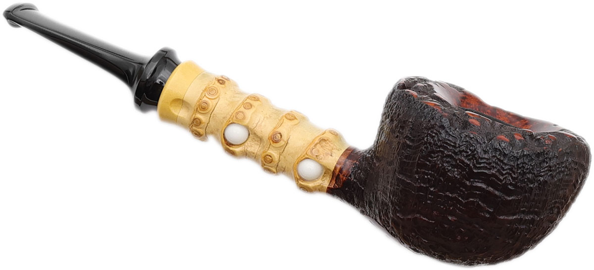 Yang Kun Two Pipe Set Smooth Acorn with Boxwood and Sandblasted Dublin with Bamboo (U24.4)