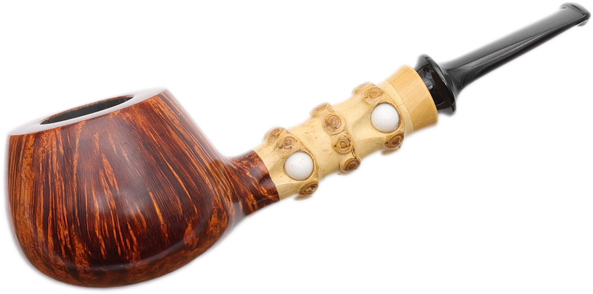 Yang Kun Two Pipe Set Smooth Bent Brandy with Bamboo and Partially Sandblasted Bent Dublin with Bamboo (U24.1)