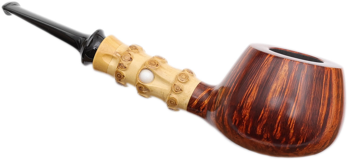Yang Kun Two Pipe Set Smooth Bent Brandy with Bamboo and Partially Sandblasted Bent Dublin with Bamboo (U24.1)