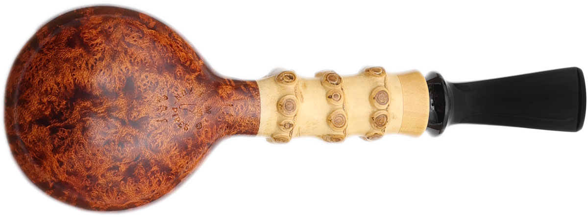 Yang Kun Two Pipe Set Smooth Bent Brandy with Bamboo and Partially Sandblasted Bent Dublin with Bamboo (U24.1)