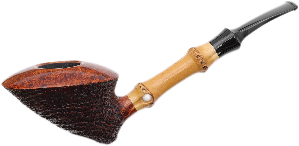 Yang Kun Two Pipe Set Smooth Bent Brandy with Bamboo and Partially Sandblasted Bent Dublin with Bamboo (U24.1)
