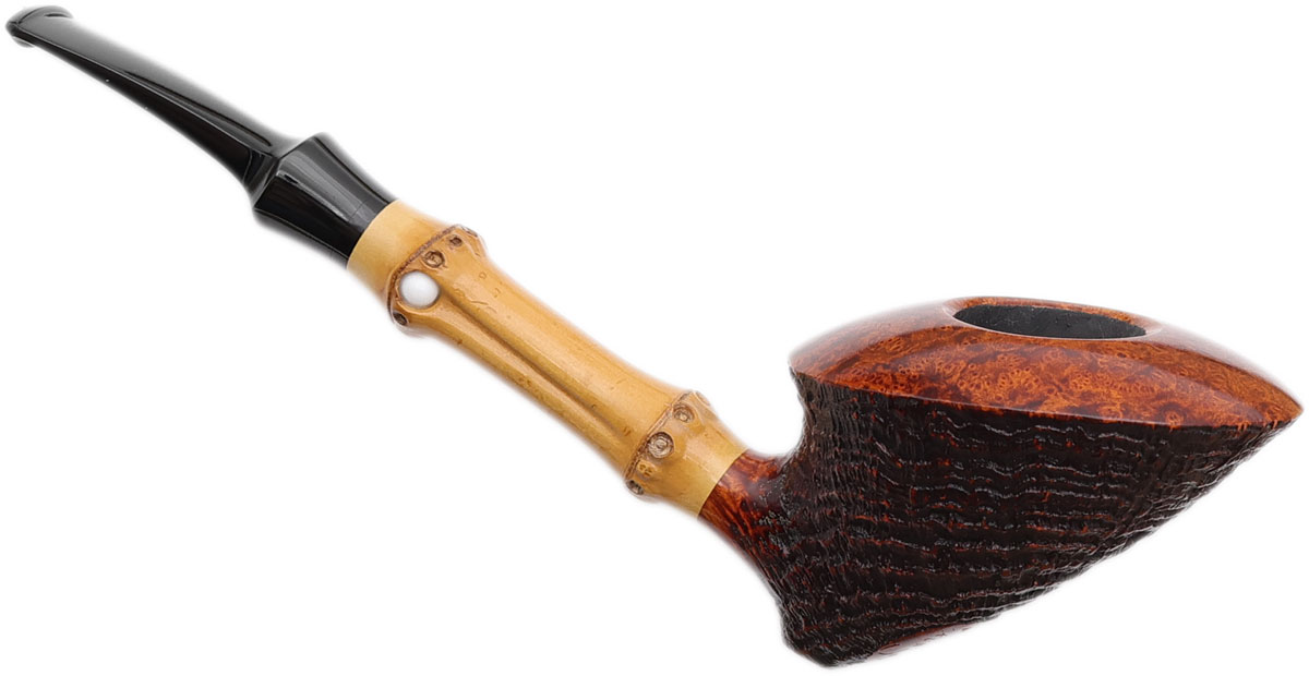 Yang Kun Two Pipe Set Smooth Bent Brandy with Bamboo and Partially Sandblasted Bent Dublin with Bamboo (U24.1)