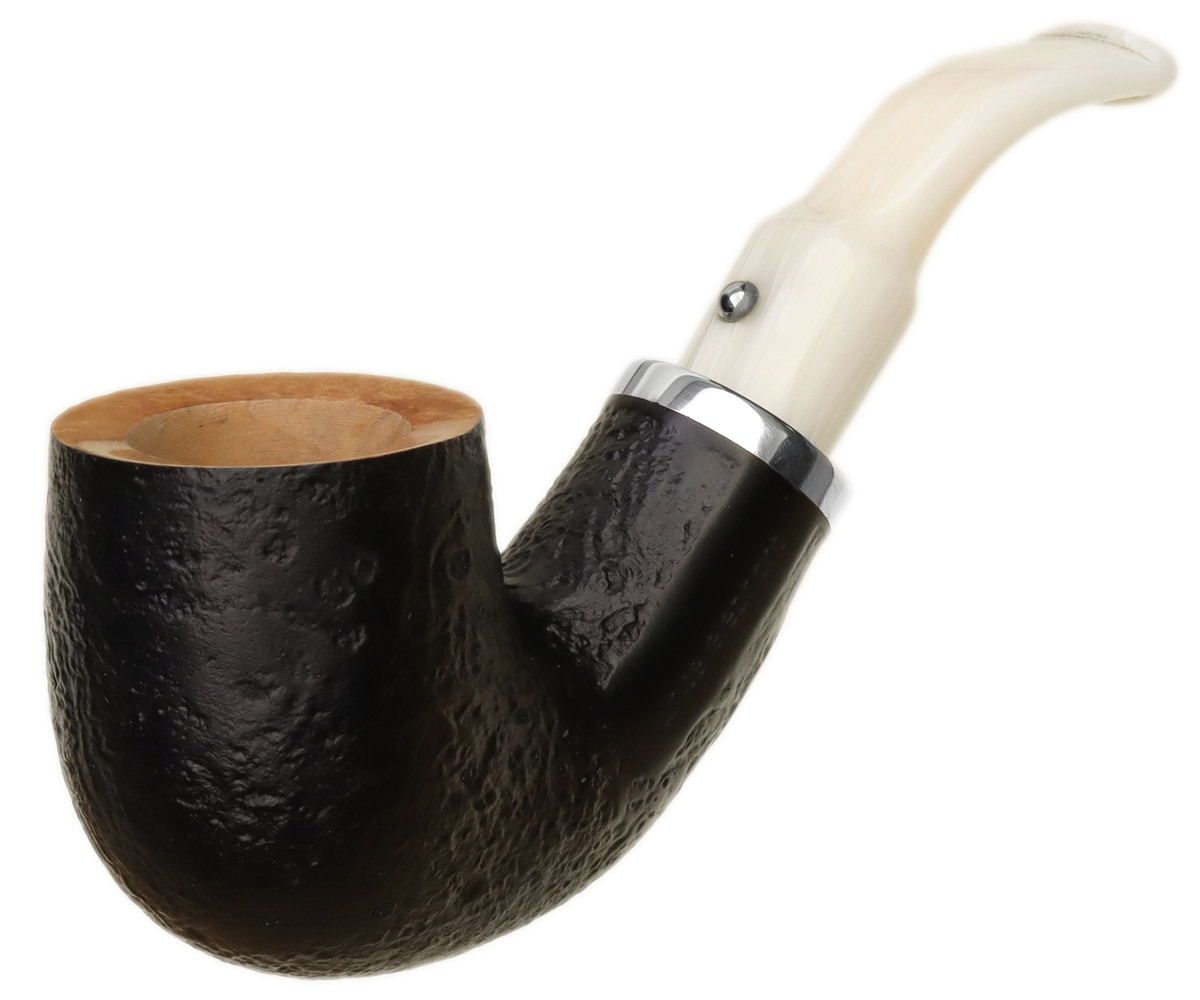 White Elephant Ebony & Ivory Sandblasted Bent Billiard (9mm)