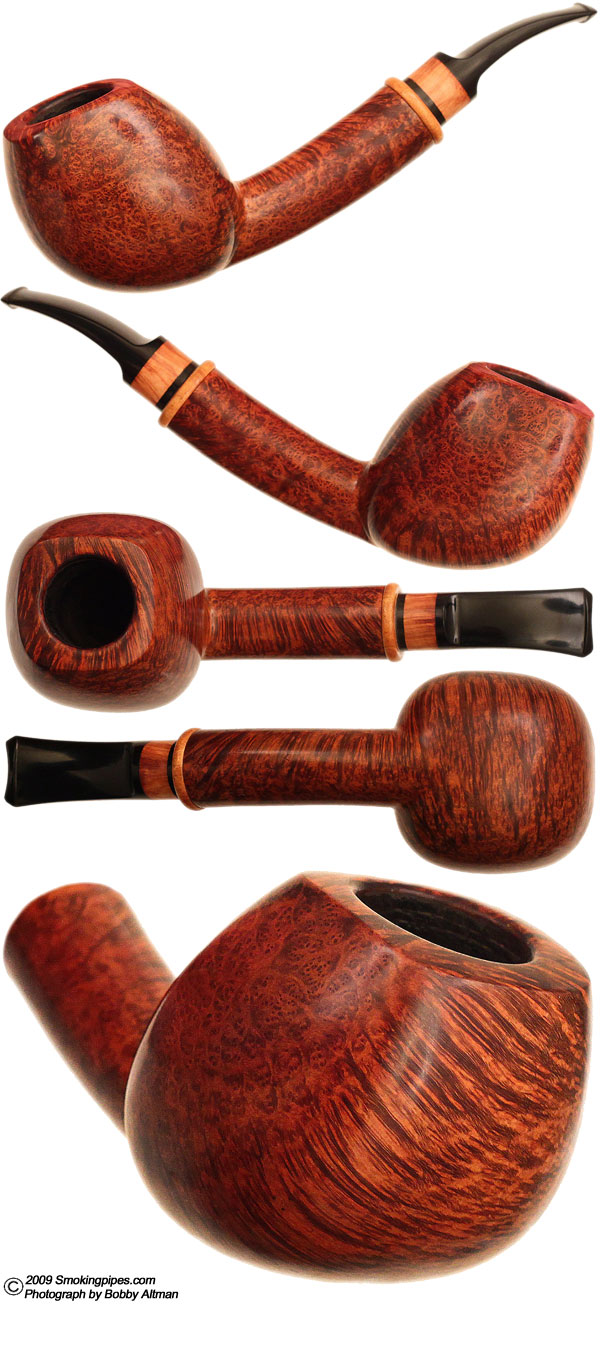 Danish Estate Bjarne Nielsen Smooth Bent Brandy with Boxwood and Briar Inlay (A) (X)