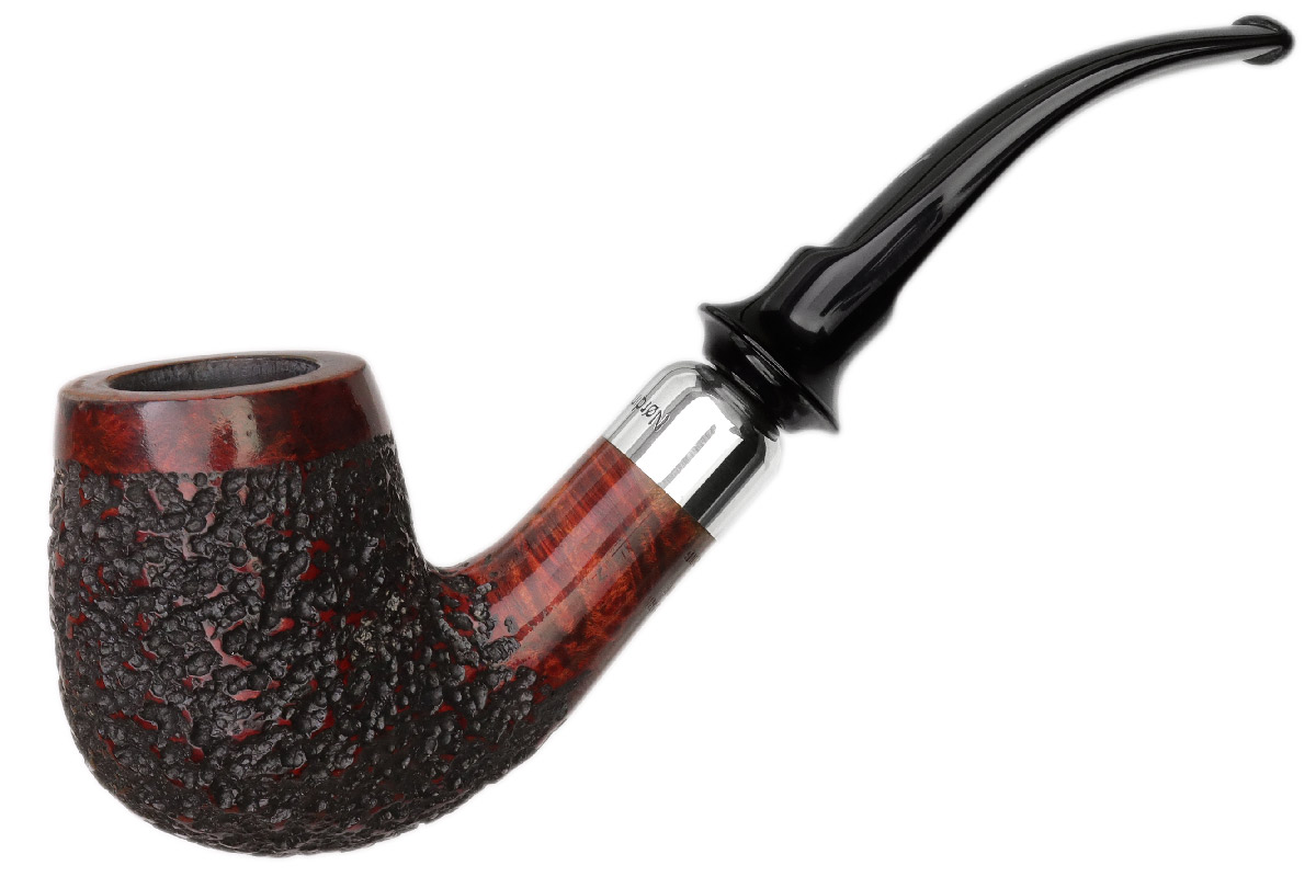 Danish Estate Nording Partially Rusticated Bent Billiard with Silver