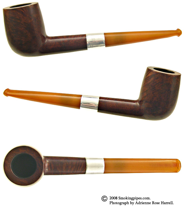 English Estate BBB Smooth Billiard with Silver Band and Amber Stem in Case (1920)