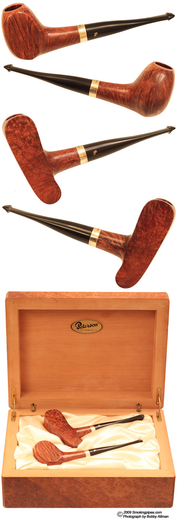 Irish Estate Peterson Hand-Made Golf Club Set with 9kt Gold Bands and Display Case (Unsmoked)