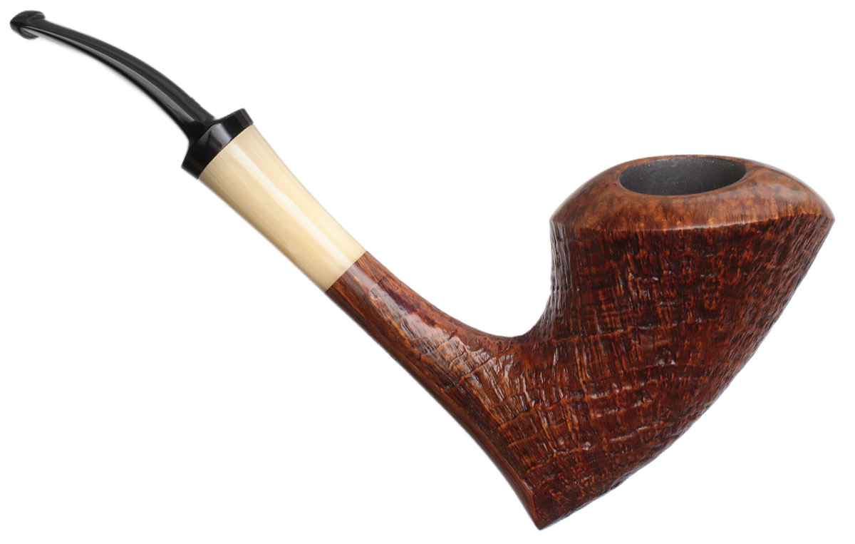 rk tobacco rk tobacco Rainer Barbi Partially Sandblasted Bent Dublin with Horn (RK)  (AB) (2007) (Unsmoked) Tobacco Pipe