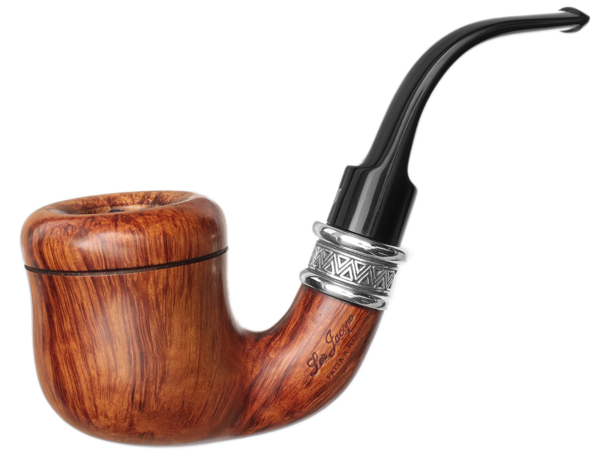 Italian Estates: Ser Jacopo Domina 98 Sandblasted Bent Pot with Silver  (049) Tobacco Pipe