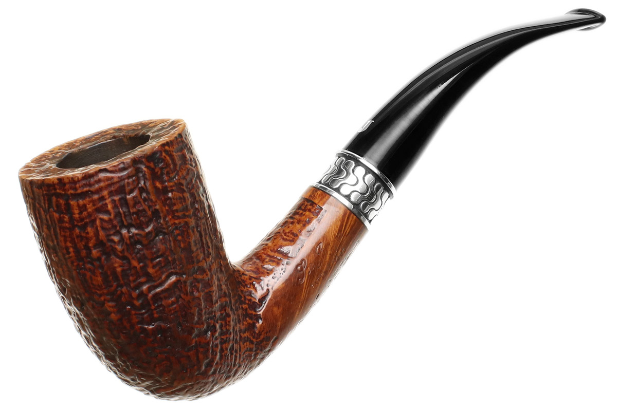 Italian Estates: Ser Jacopo Domina 98 Sandblasted Bent Pot with Silver  (049) Tobacco Pipe