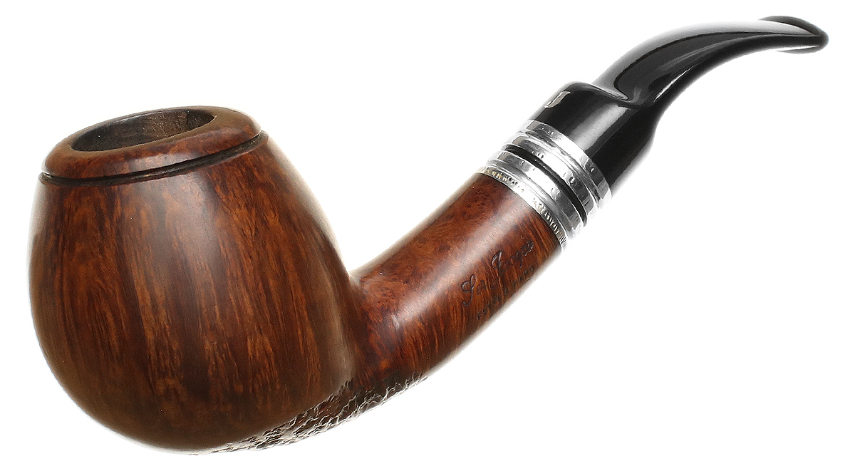 Italian Estates: Ser Jacopo Domina 98 Sandblasted Bent Pot with Silver  (049) Tobacco Pipe