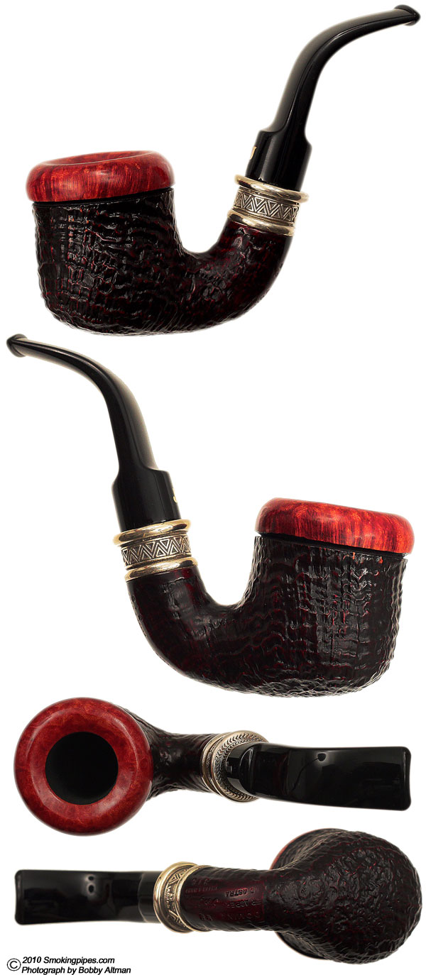 Italian Estates: Ser Jacopo Domina 98 Sandblasted Bent Pot with Silver  (049) Tobacco Pipe