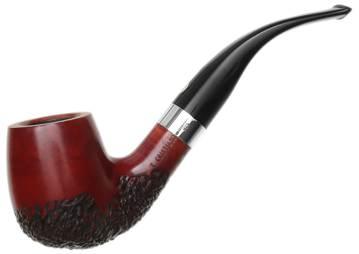 Italian Estate T. Cristiano Metamorfosi Spot Carved Bent Billiard with Silver (50 C2) (9mm) (Unsmoked)