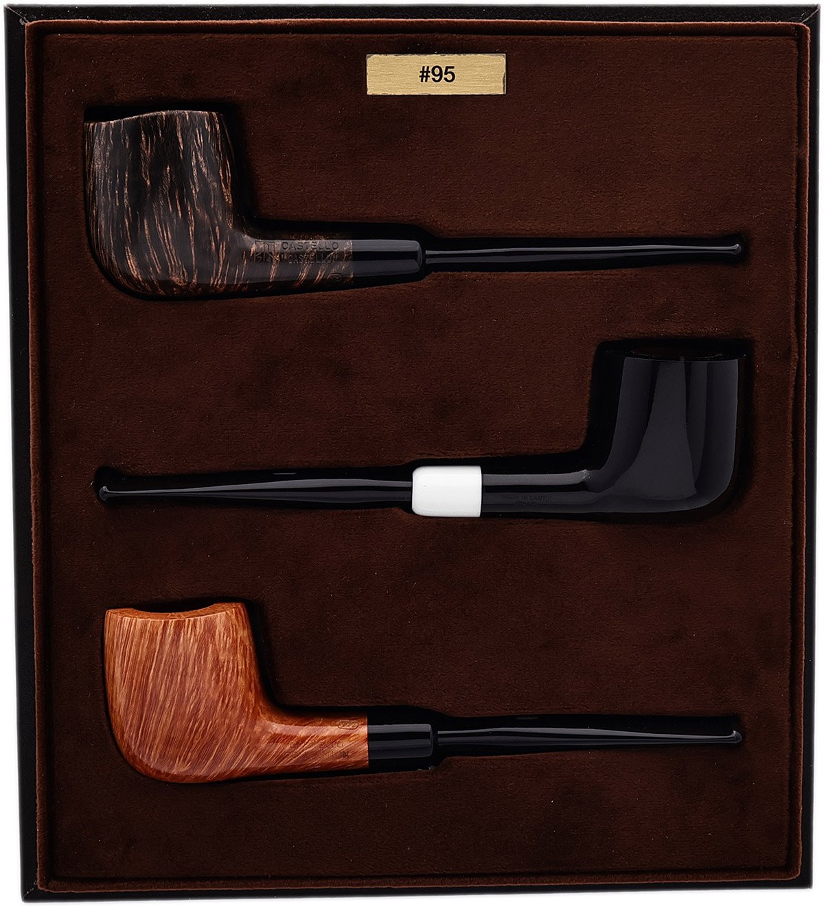 Italian Estate Castello 3 Pipe Set (with Leather Box) (Unsmoked)