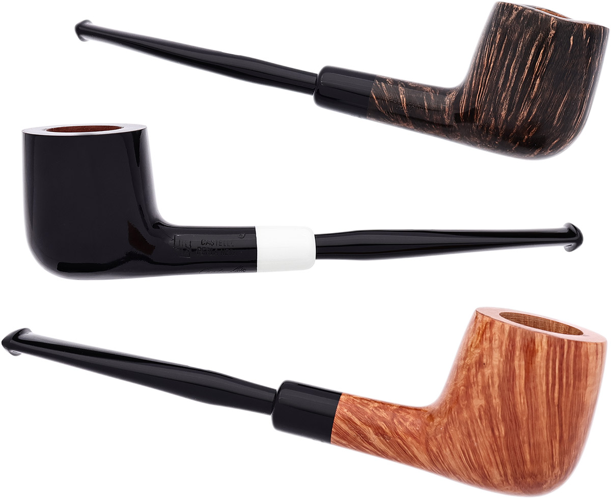 Italian Estate Castello 3 Pipe Set (with Leather Box) (Unsmoked)