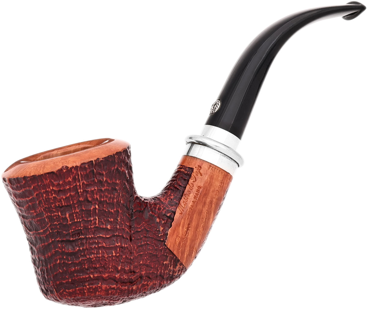 tobacco de one Mastro de Paja Unica Partially Sandblasted Bent Dublin with Silver (MAPS  2000) (One Sun) (9mm) (Unsmoked) Tobacco Pipe