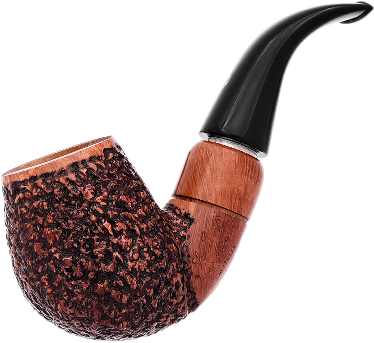 Italian Estate Ser Jacopo Rusticated Bent Billiard with Silver (R1) (B) (Unsmoked)