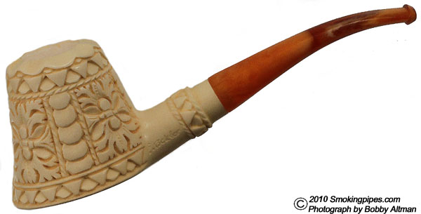Misc. Estate Bekler Meerschaum Floral Carved Bent Volcano (Unsmoked) (with Case)