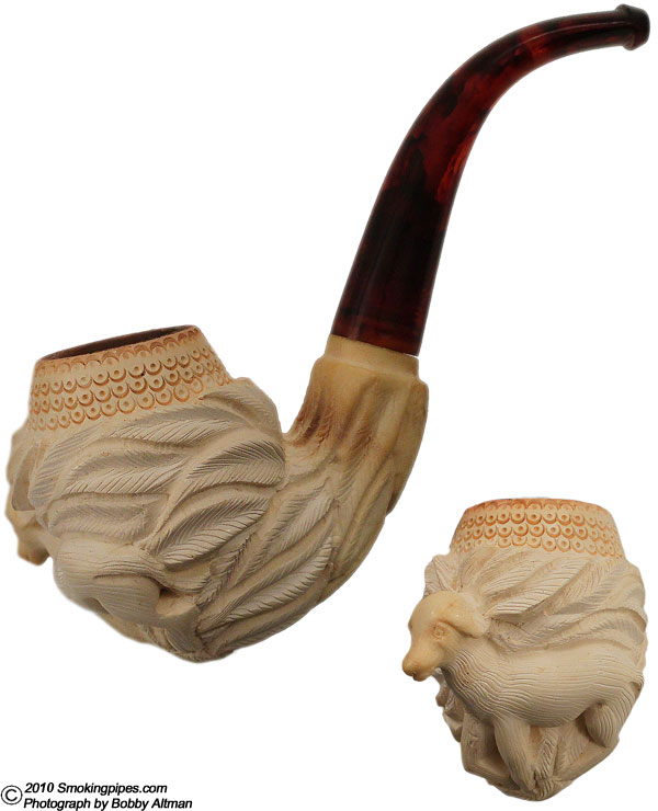 Misc. Estate Meerschaum Bent Billiard Floral Carved with Dog (with Case)