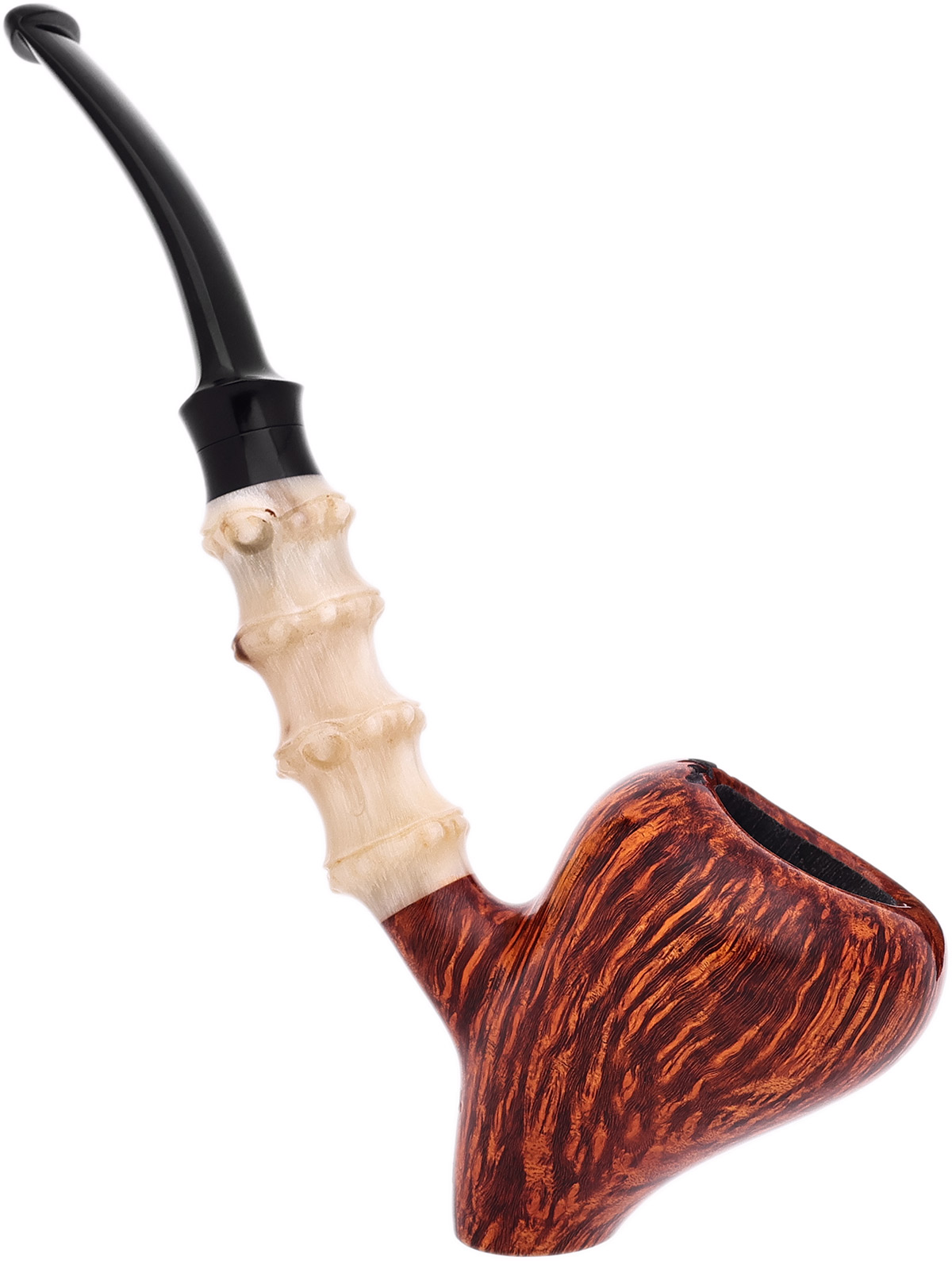 Misc. Estate Ping Zhan Smooth Acorn Sitter with Bamboo Carved Horn (Unsmoked)