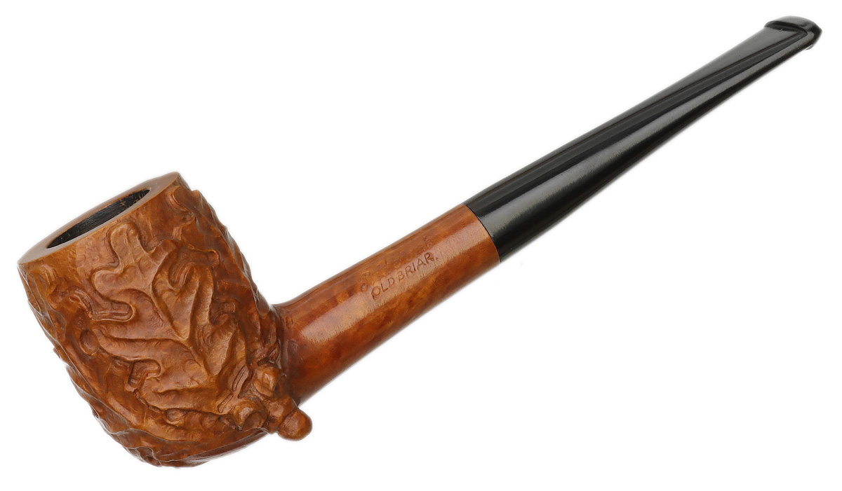 Red Point Old Briar Billiard with Oak Leaves Tobacco Pipe