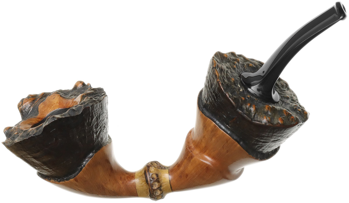 Misc. Estates: HS Studio Partially Sandblasted Freehand with Bamboo Tobacco  Pipe