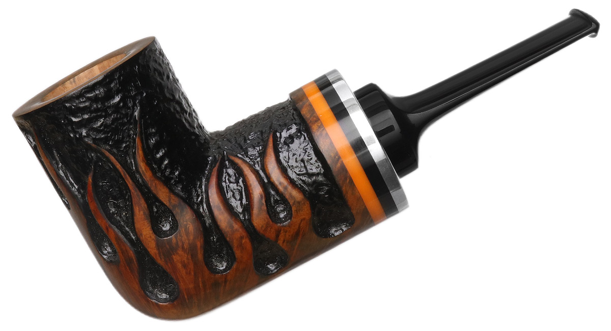 Mark Balkovec Flame Carved Reverse Calabash Billiard (Unsmoked) Tobacco Pipe