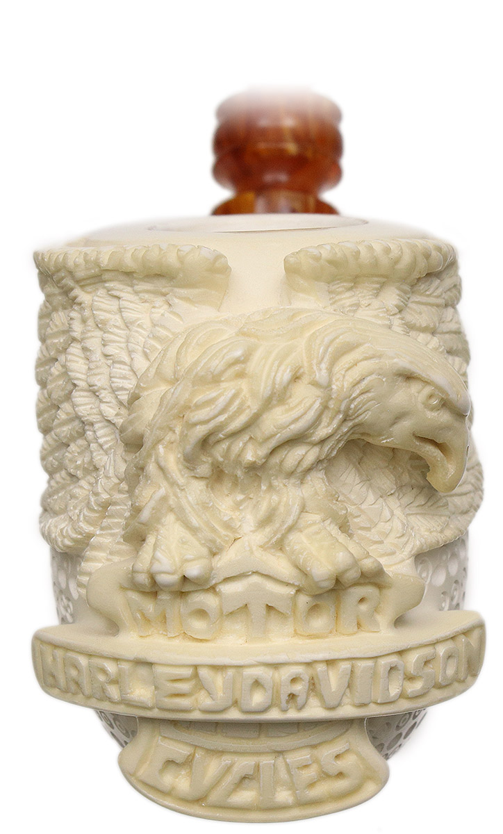 harley davidson tobacco pipe Unknown Meerschaum Lattice Bent Billiard with Harley Davidson Carving (with  Case) (Unsmoked) Tobacco Pipe