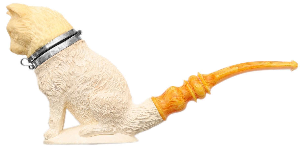 Turkish Estates S. Yanik Meerschaum Carved Cat (with Case) (Unsmoked)