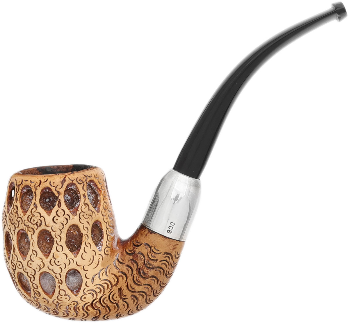 Turkish Estates Unknown Meerschaum Lattice Bent Billiard with Silver (with Case) (Replacement Stem)