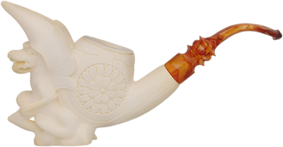 Turkish Estates I. Baglan Meerschaum Perched Dragon with Floral Motif (with Case) (Unsmoked)