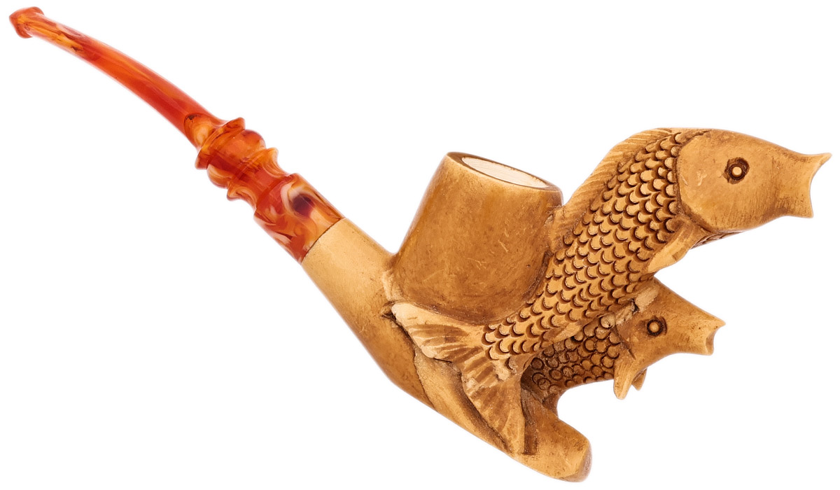 Turkish Estates Unknown Meerschaum Leaping Fish (with Case) (Unsmoked)