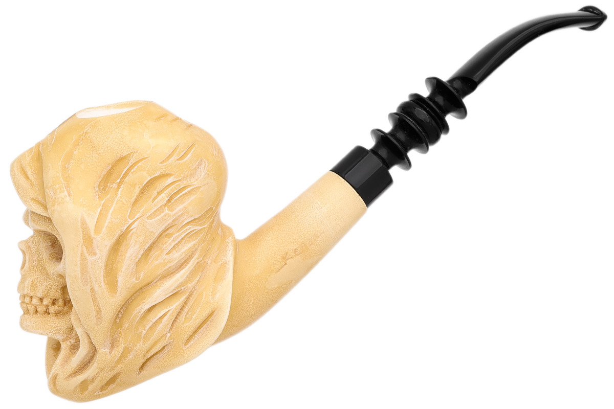Turkish Estates Kenan Meerschaum Hooded Skull (with Case) (Unsmoked)