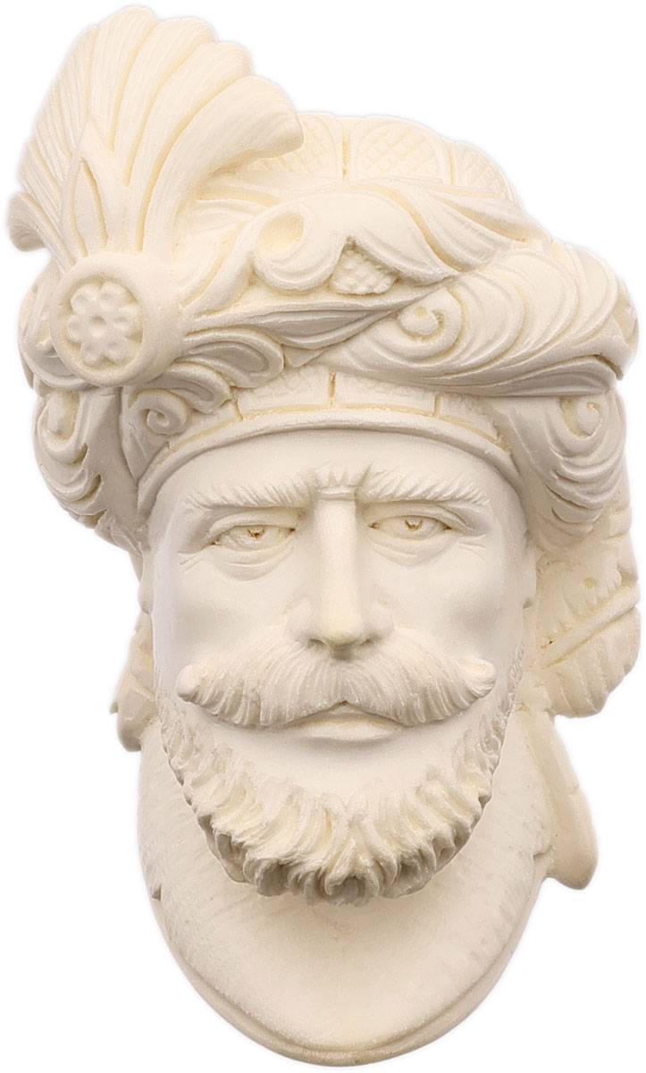 Turkish Estates Pipes Depot Meerschaum Bearded Man with Ornate Turban and Floral Details (Erdogan) (with Case) (Unsmoked)