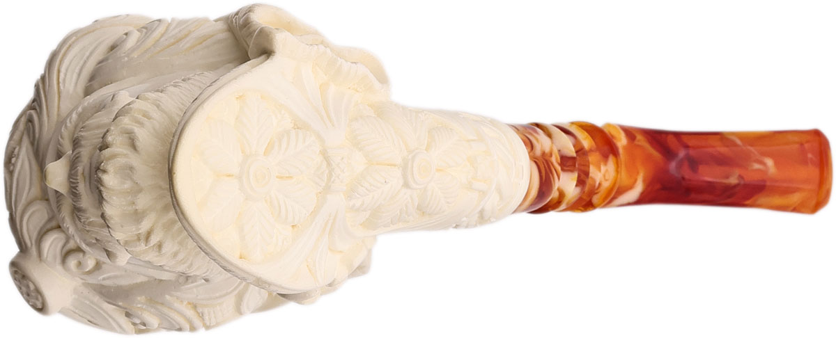 Turkish Estates Pipes Depot Meerschaum Bearded Man with Ornate Turban and Floral Details (Erdogan) (with Case) (Unsmoked)