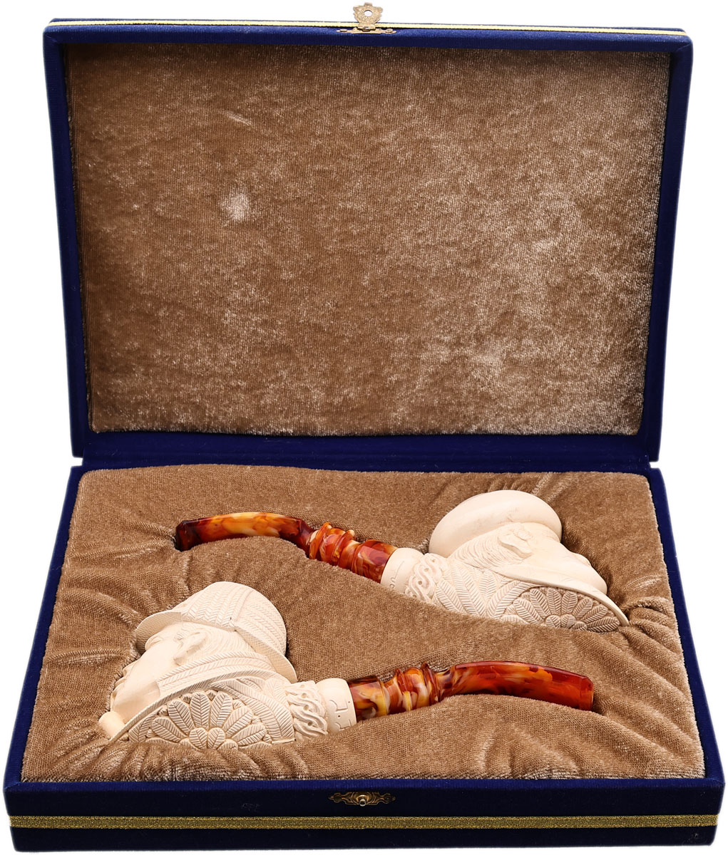 Turkish Estates I. Baglan Meerschaum Sherlock Holmes and Watson Two Pipe Set (with Case) (Unsmoked)