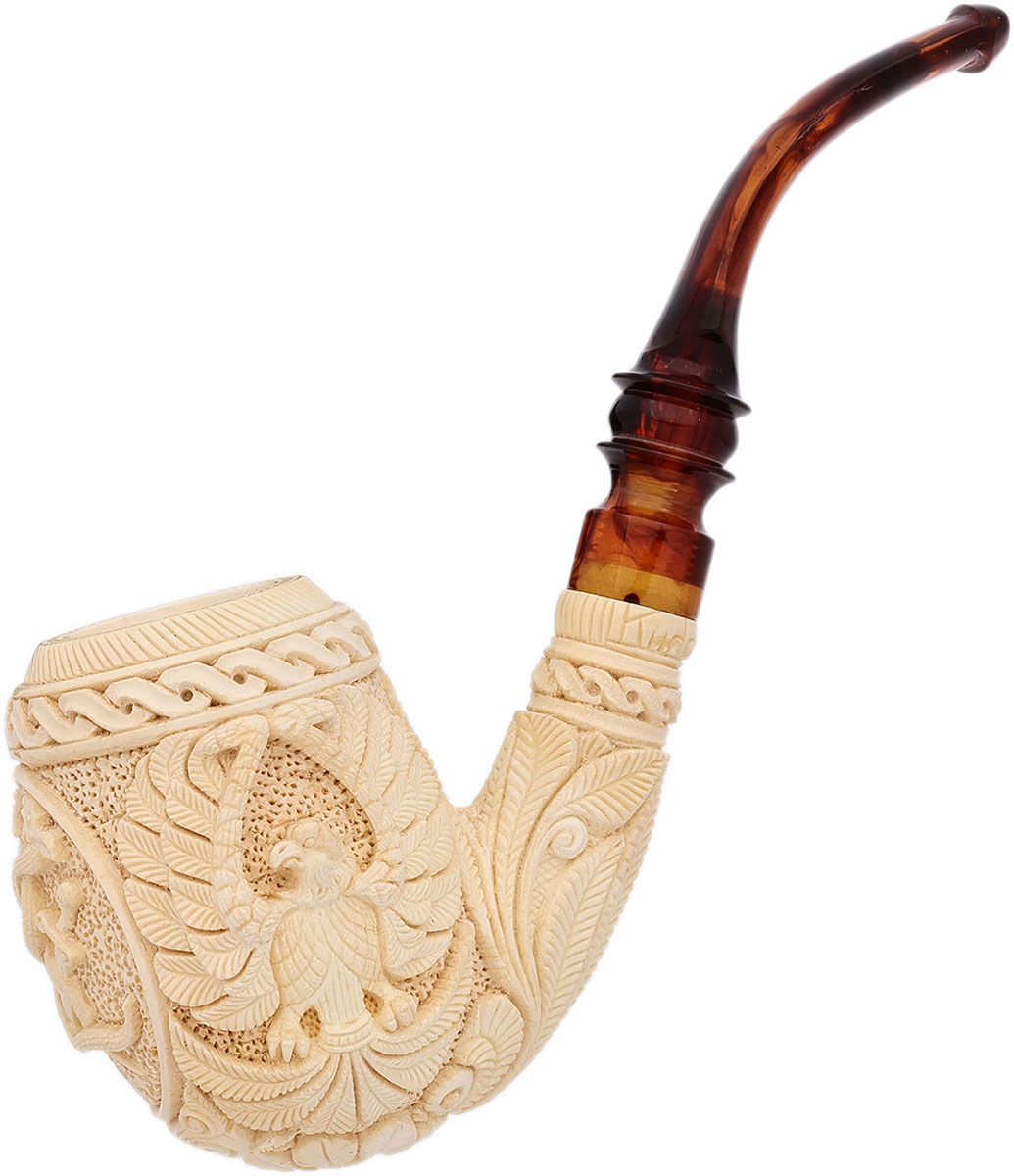 Turkish Estates Kudret Gezer Meerschaum Carved Bent Billiard (with Case) (Unsmoked)