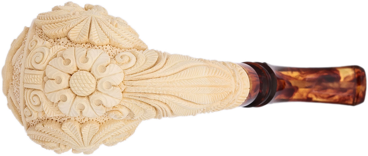 Turkish Estates Kudret Gezer Meerschaum Carved Bent Billiard (with Case) (Unsmoked)