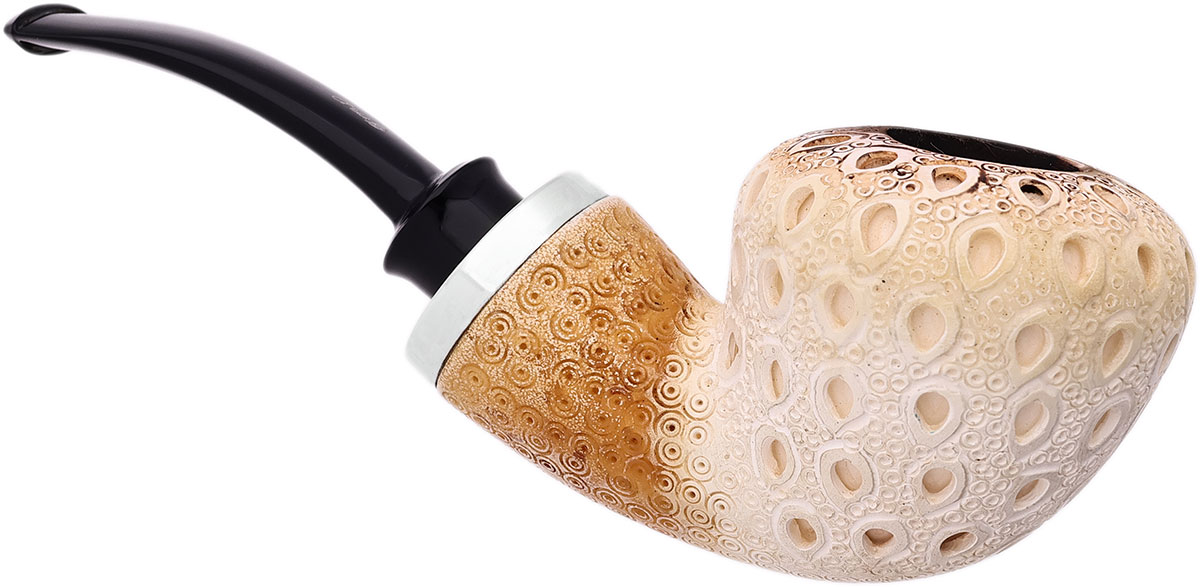Turkish Estates IMP Meerschaum Lattice Reverse Calabash Rhodesian with Silver (with Pocket Case)
