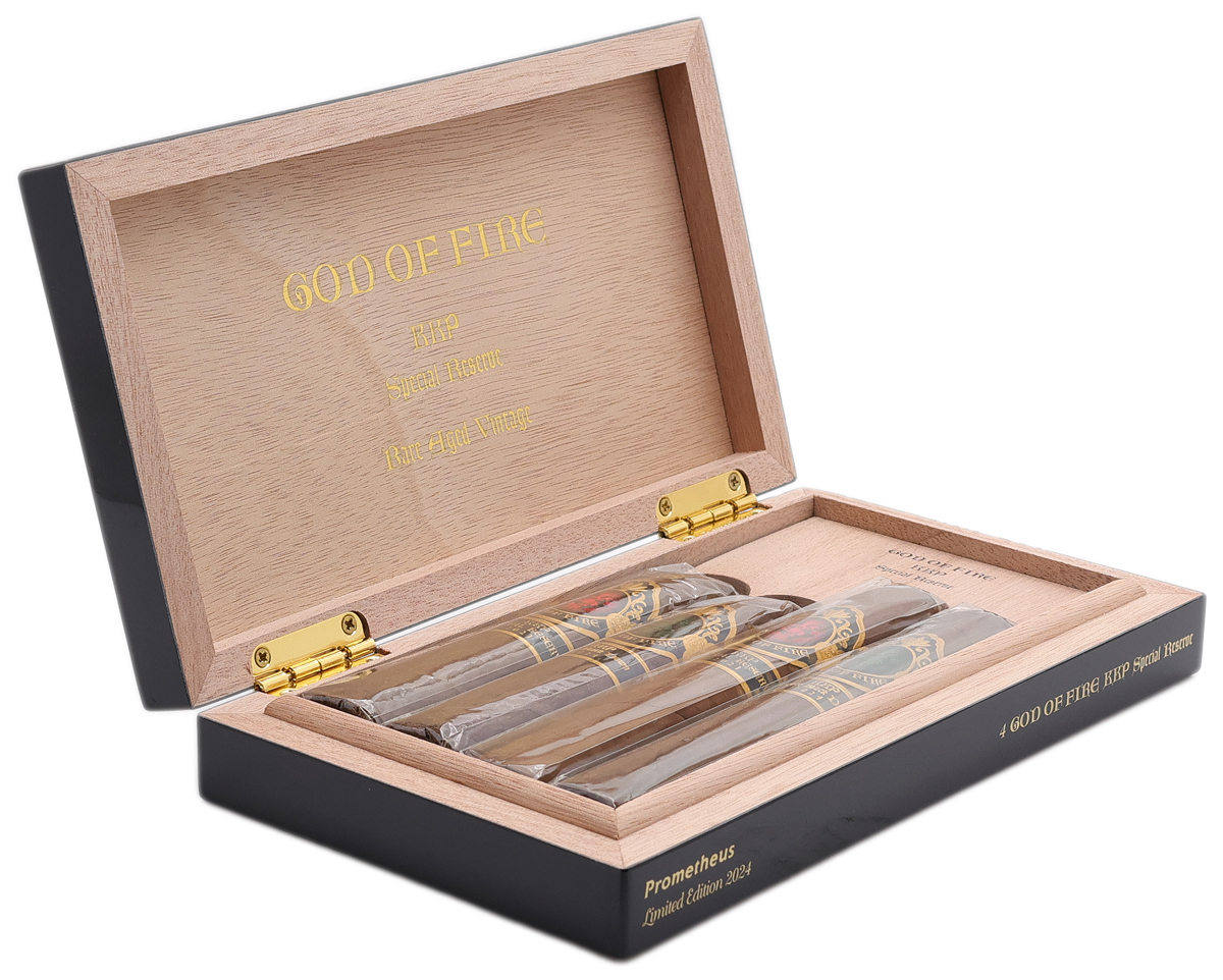 God Of Fire KKP Special Reserve and Never Back Down Assortment (4 Cigars and Black Travel Humidor)