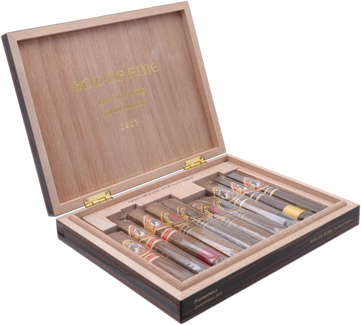 Sampler Packs God Of Fire KKP Special Reserve and Never Back Down Assortment (10 Cigars and Macassar Travel Humidor)